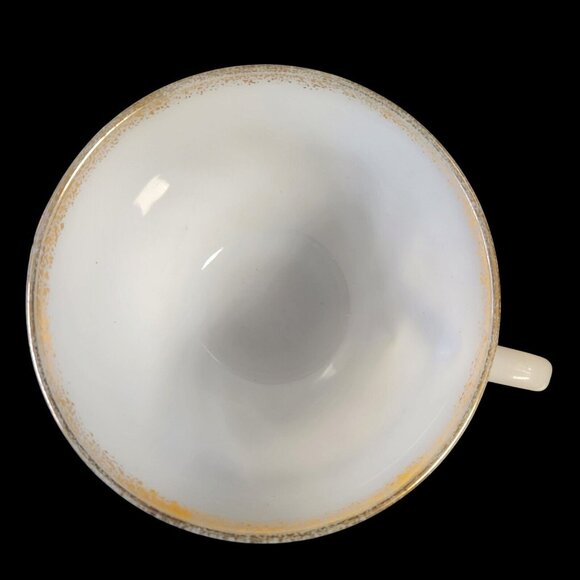 Vintage Fire King Milk Glass Swirl Coffee Cups & Saucers  w/ Gold Trim Set of 3 - Picture 3 of 7